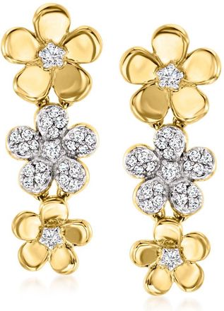 Ross-Simons Diamond Flower Drop Earrings in 18kt Gold Over Sterling