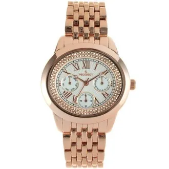 Peugeot Multi Function Round Bracelet Watch- 40MM in Rose Gold at Nordstrom