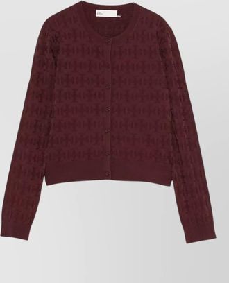 Tory Burch monogram jacquard round neck long-sleeve cardigan