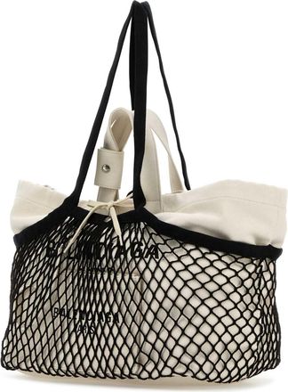Balenciaga Womens Two-Tone Canvas And Mesh Tote Multicolor Cotton