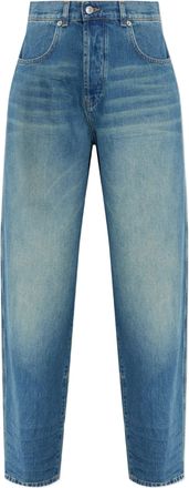 Moschino Mid-Blue Resin Treated Relaxed Fit Denim Jeans