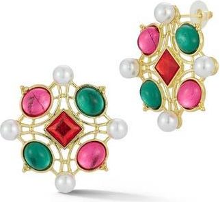 Sphera Milano Faux Pearl & CZ Stud Earrings in Gold at Nordstrom Rack