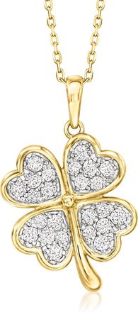 Ross-Simons CZ 4-Leaf Clover Pendant Necklace in 18kt Gold Over Sterling