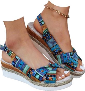 Generic Orthopedic Platform Wedge Sandals For Women UK With Ankle Strap Bow Non-Slip Shoes Open Toe Low Heel Espadrilles Arch Support Summer Beach Walking Cas