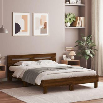 vidaXL Vidaxl - Cama Con Cabecero Madera De Ingenier&iacute;a Marr&oacute;n Roble 150x200 Cm