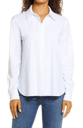 Lyss&eacute; ntials Connie Slim Fit Button-Up Shirt in White at Nordstrom, Size X-Large