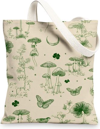 Generic Nature Canvas Tote Bags, Eco-Friendly Botanical Print Reusable Grocery Bags, Lightweight Washable Shoulder Strap Canvas Bag, Beige, 13x15 Inch