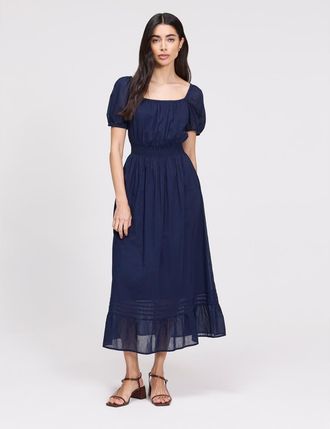 Finery Petite Mandy Cotton Voile Midi Dress in Navy at Nordstrom, Size 16