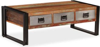 vidaXL Vidaxl - Coffee Table with 3 Drawers Solid Reclaimed Wood 100x50x35 cm