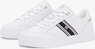 Tommy Hilfiger Womens Webbing Stripe Leather Cupsole Sneaker - White - US 8.5 / EU 39
