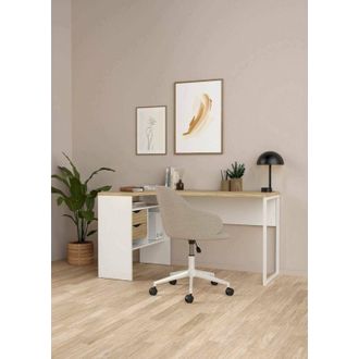 Dmora Dmora Bureau DAngle &Agrave; Deux Tiroirs, Coloris Ch&ecirc;ne Et Blanc, 145 X 76 X 81 Cm