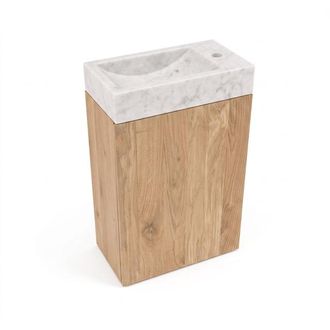 Saniclass Holz Pure Toiletmeubelset - 40x60.5cm - 1 deur - fontein natuursteen marmer - kraangat rechts - eiken natural