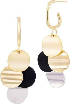 Savvy Cie Jewels GOLD PLATED DISC FRINGE DANGLE EARRINGS
