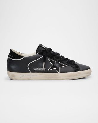 Golden Goose Super-Star Mixed Leather Low-Top Sneakers with Metallic Piping