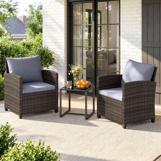 Costway Costway 3PCS Patio Furniture Set PE Rattan Outdoor Bistro Conversation Set in Grey