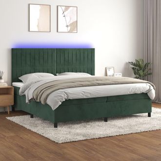 vidaXL Vidaxl - Cama Box Spring Colch&oacute;n Y Led Terciopelo Verde Oscuro 200x200cm