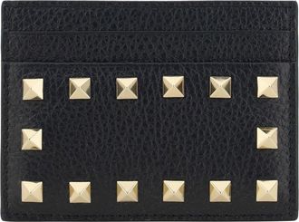 Valentino Garavani Womens Card Holder Rockstud Black Calf Leather Wallets & Purses