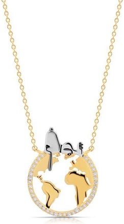 Crislu x Peanuts Snoopys World Pav&eacute; Pendant Necklace in 18Kt Yellow Gold /Clear Stone at Nordstrom, Size 16