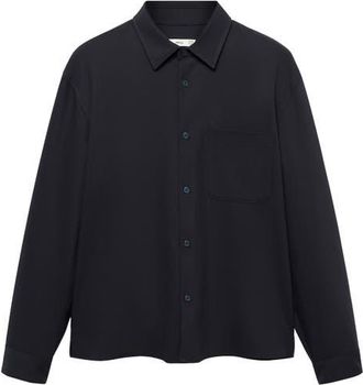Mango Regular Fit Stretch Button-Up Shirt in Dark Navy at Nordstrom, Size Medium