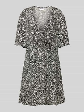 Jake*s Casual Minikleid aus Viskose mit floralem Muster und V-Ausschnitt in Black, Gr&ouml;&szlig;e 34