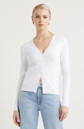 Nordstrom Fitted V-Neck Rib Cardigan in White at Nordstrom Rack, Size X-Large