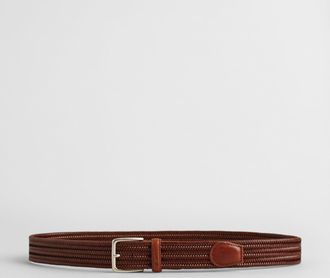 GANT Men Braided Elastic Leather Belt (100/40) WEATHERED BROWN