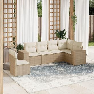 vidaXL Juego De Sof&aacute;s Jard&iacute;n Con Cojines 6 Pzas Rat&aacute;n Sint&eacute;tico Beige Vidaxl