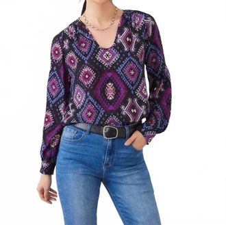 Karen Kane Long Sleeve Scoop Neck Blouse In Print