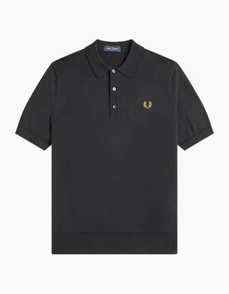 Fred Perry Mens Fred Perry Cotton Knitted Polo Shirt - Black - Size: 42