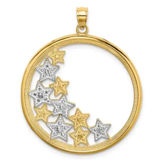 Diamond2Deal 14k Yellow Gold Rhodium Stars in Round Frame Charm