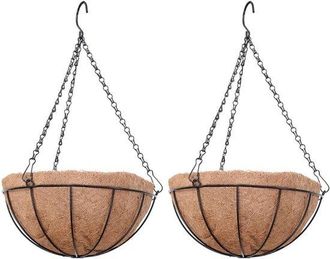 OEM 2 Cestas Colgantes Redondas De Fibra De Coco, Maceta Colgante, Cesta Met&aacute;lica Colgante, 25,5 Cm, Con Forro De Fibra De Coco, Color Marr&oacute;n