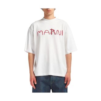 Marni T-Shirts, male, White, L, Embroidered Logo T-shirt