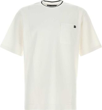 Dolce & Gabbana Mens Cotton Pique T-shirt With Contrasting Collar - Ivory - Size EU 48 (Mens)