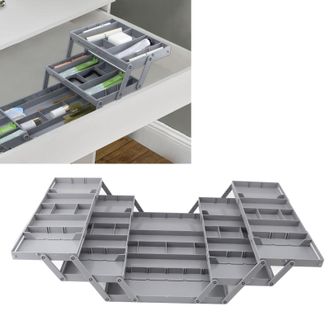 Infinite Ausziehbarer Schreibtisch-organizer Mit Ausklappbarem Regal, Zweireihige Aufbewahrung F&uuml;r Schmuck, Kosmetik Und B&uuml;robedarf, Hochwertiges Kunststoffmat