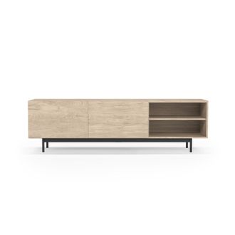 HERDASA Mueble Tv, Colecci&oacute;n Printed, En Melamina Con 2 Puertas Y 2 Estantes Abiertos En Un Extremo. Roble