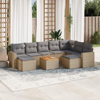 vidaXL Juego De Sof&aacute;s Jard&iacute;n Con Cojines Beige 10 Pzas Rat&aacute;n Sint&eacute;tico Vidaxl