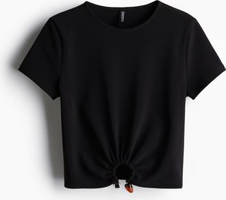 H&M Geripptes T-Shirt mit Perlendetail - Schwarz