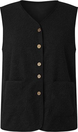 Generic WomenS Fleece Vests Pockets Soft Sherpa Gilets Winter Waistcoats Ladies Lightweight Body Warmers Solid Color Tops Sleeveless Coats Button Up Cardigan 