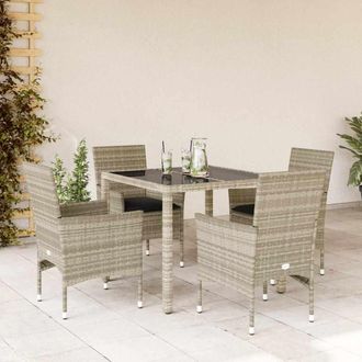 vidaXL Set Comedor Jard&iacute;n 5 Pzas Y Cojines Rat&aacute;n Pe Vidrio Gris Claro Vidaxl