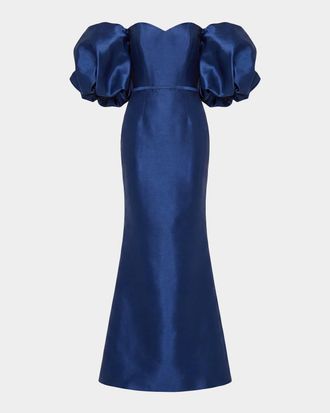 Mac Duggal Off-Shoulder Satin Mermaid Gown