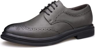 Generic Shoes Dress Oxford for Men Lace Up Brogue Embossed Wing tip Burnished Toe Leather Rubber Sole Block Heel Resistant Non Slip Party(Gray,8.5 UK)