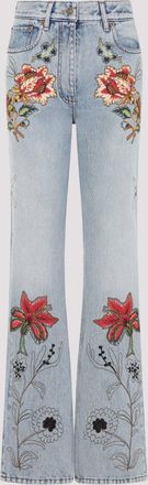 Valentino Denim 5 zakken geborduurde bloemenjeans