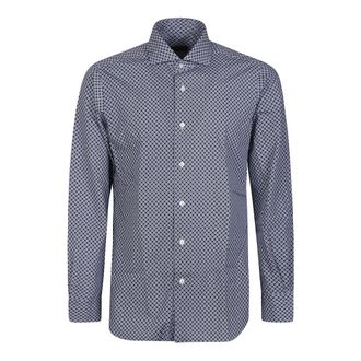 Barba Blauw Neck Shirt - Heren - Casual Overhemden - Blauw - L - Katoen - Overhemden