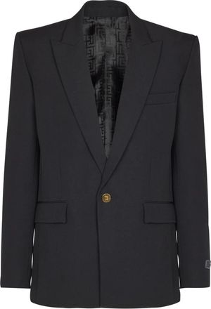 Balmain Grain de poudre wollen jas met 1 knoop - Heren - Blazers - Zwart - L - Wol - Jassen