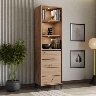 Dmora Vitrina Calto, Mueble Expositor 4 Estantes, Una Puerta, Con Patas, 55x40x193h Cm Marr&oacute;n Roble Nodoso