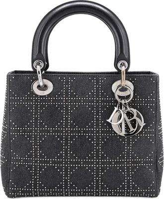 Dior Vintage Lady Dior Bag Cannage Studded Denim Medium satchel - Grijs