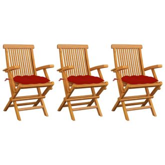 vidaXL Sillas De Jard&iacute;n 3 Uds Madera Maciza De Teca Con Cojines Rojos Vidaxl