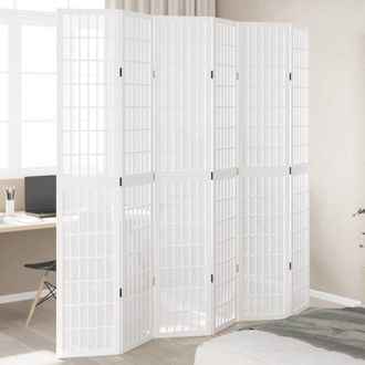Berkfield Home Room Divider 6 Panels White Solid Wood Paulownia