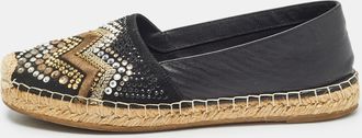 Le Silla Black Leather And Embellished Suede Espadrille Flats