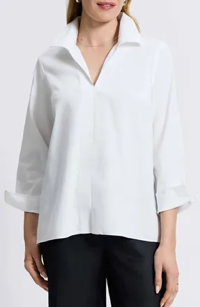 Foxcroft Agnes Split Cuff Popover Blouse in White at Nordstrom, Size X-Small